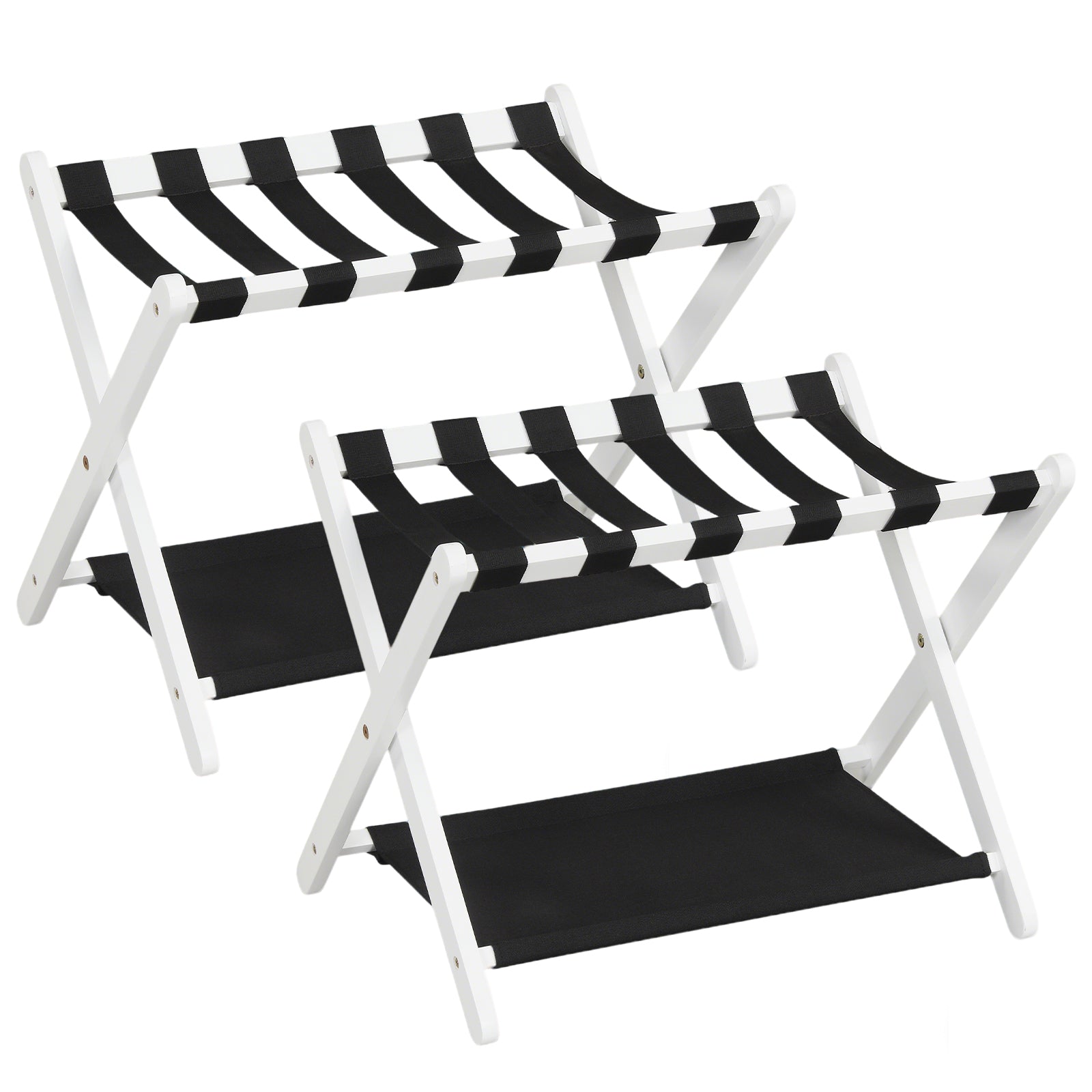 Rubberwood Folding Luggage Rack, Nylon Shelves, Set of 2, Black, White Shoe Racks & Storage Benches Black & White at Gallery Canada
