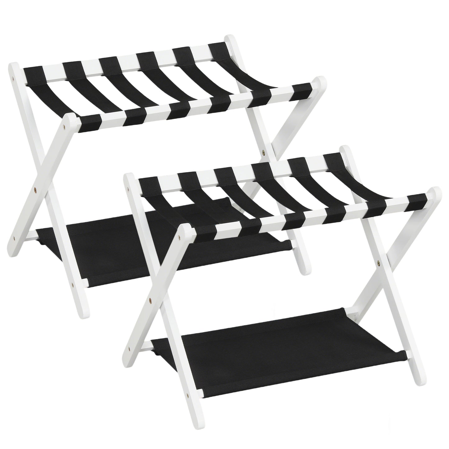 Rubberwood Folding Luggage Rack, Nylon Shelves, Set of 2, Black, White Shoe Racks & Storage Benches Black & White at Gallery Canada