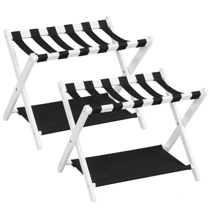 Rubberwood Folding Luggage Rack, Nylon Shelves, Set of 2, Black, White Shoe Racks & Storage Benches Black & White at Gallery Canada