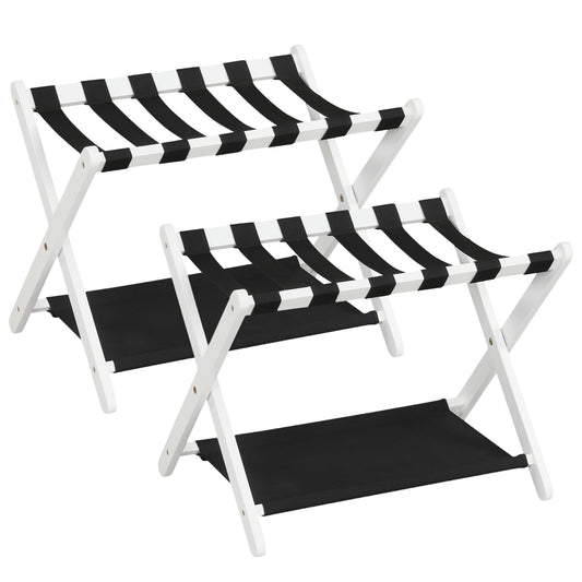 Rubberwood Folding Luggage Rack, Nylon Shelves, Set of 2, Black, White Shoe Racks & Storage Benches Black & White at Gallery Canada