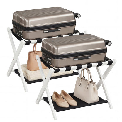 Rubberwood Folding Luggage Rack, Nylon Shelves, Set of 2, Black, White Shoe Racks & Storage Benches at Gallery Canada