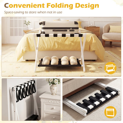 Rubberwood Folding Luggage Rack, Nylon Shelves, Set of 2, Black, White Shoe Racks & Storage Benches at Gallery Canada