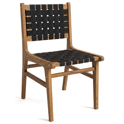 Solid Teak Hand-Woven Strap Outdoor Dining Chair with Flex Support for Deck Garden Patio Dining Chairs Natural and Black at Gallery Canada