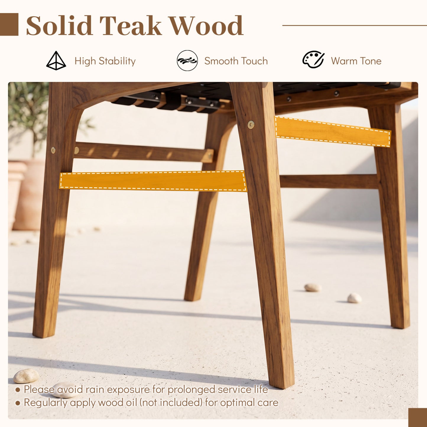 Solid Teak Hand-Woven Strap Outdoor Dining Chair with Flex Support for Deck Garden Patio Dining Chairs at Gallery Canada