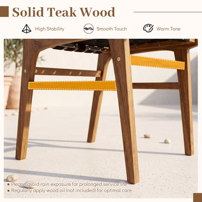 Solid Teak Hand-Woven Strap Outdoor Dining Chair with Flex Support for Deck Garden Patio Dining Chairs at Gallery Canada