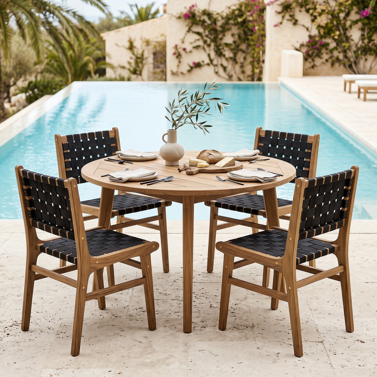 Solid Teak Hand-Woven Strap Outdoor Dining Chair with Flex Support for Deck Garden Patio Dining Chairs at Gallery Canada