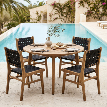 Solid Teak Hand-Woven Strap Outdoor Dining Chair with Flex Support for Deck Garden Patio Dining Chairs at Gallery Canada