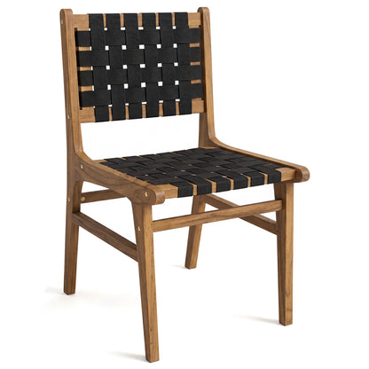 Solid Teak Hand-Woven Strap Outdoor Dining Chair with Flex Support for Deck Garden Patio Dining Chairs Natural and Black at Gallery Canada
