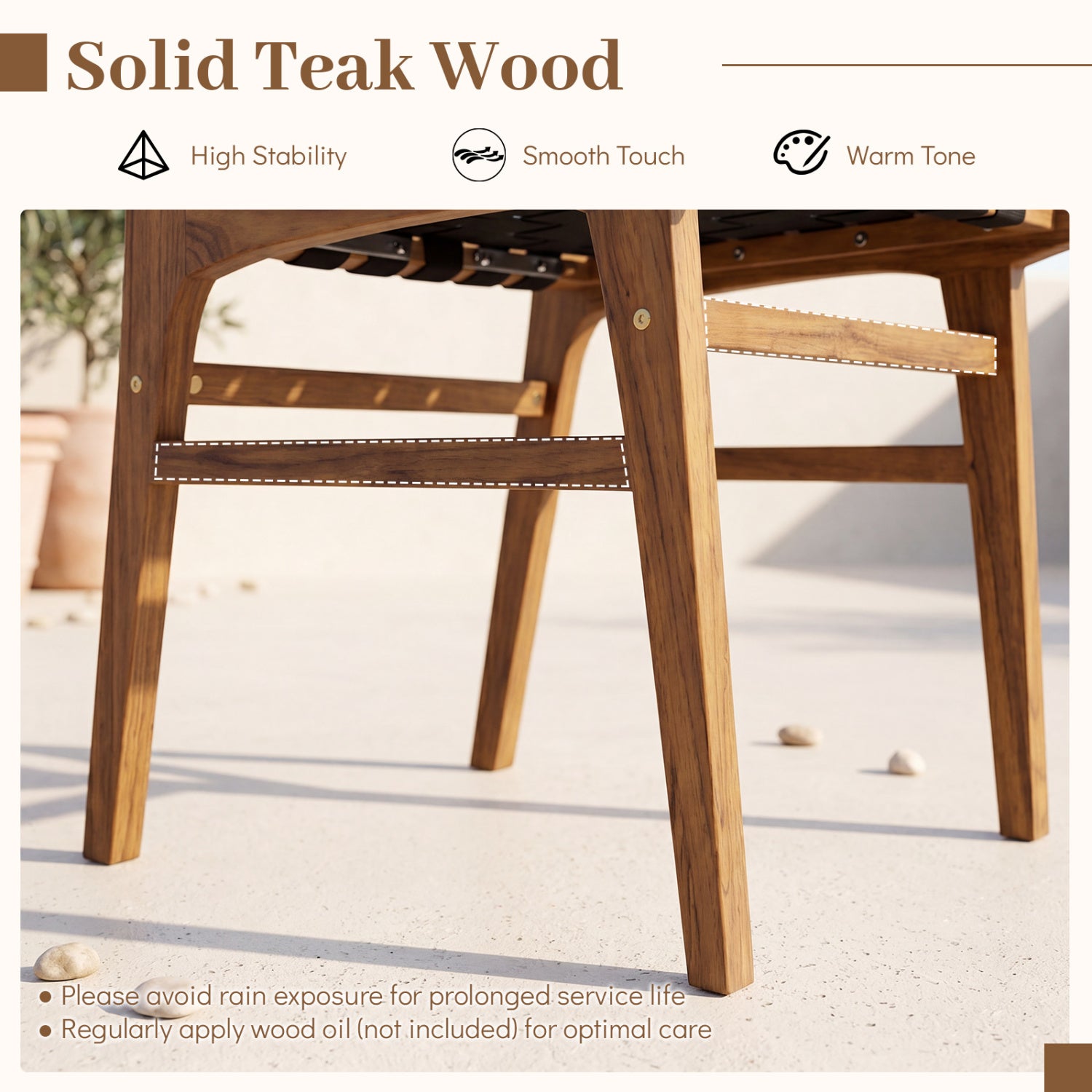 Solid Teak Hand-Woven Strap Outdoor Dining Chair with Flex Support for Deck Garden Patio Dining Chairs at Gallery Canada