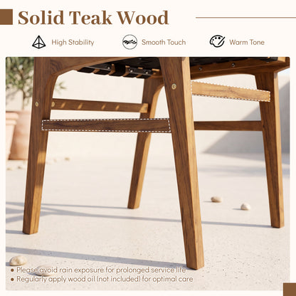 Solid Teak Hand-Woven Strap Outdoor Dining Chair with Flex Support for Deck Garden Patio Dining Chairs at Gallery Canada