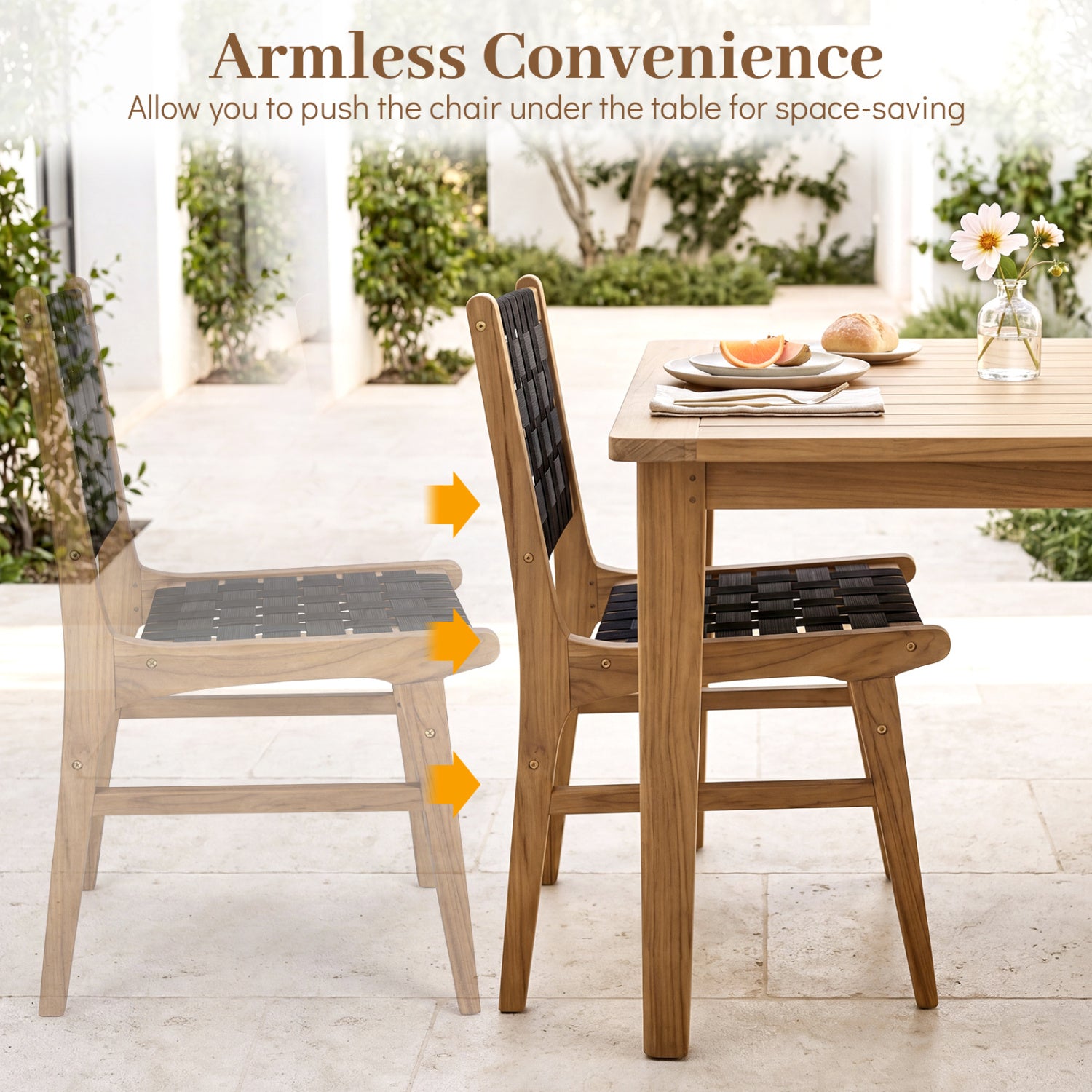 Solid Teak Hand-Woven Strap Outdoor Dining Chair with Flex Support for Deck Garden Patio Dining Chairs at Gallery Canada