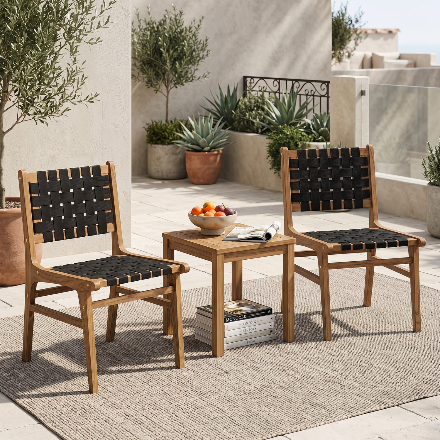 Solid Teak Hand-Woven Strap Outdoor Dining Chair with Flex Support for Deck Garden Patio Dining Chairs at Gallery Canada