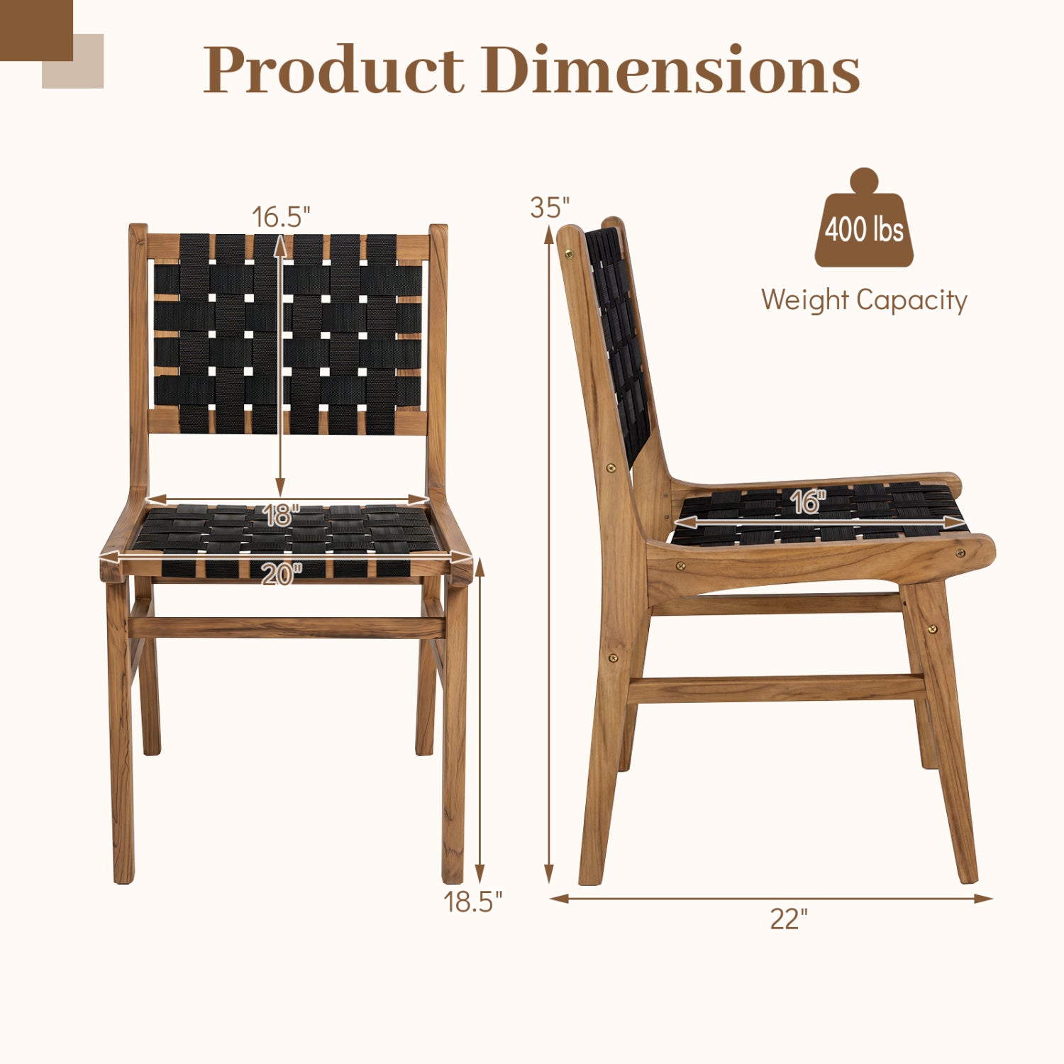Solid Teak Hand-Woven Strap Outdoor Dining Chair with Flex Support for Deck Garden Patio Dining Chairs at Gallery Canada