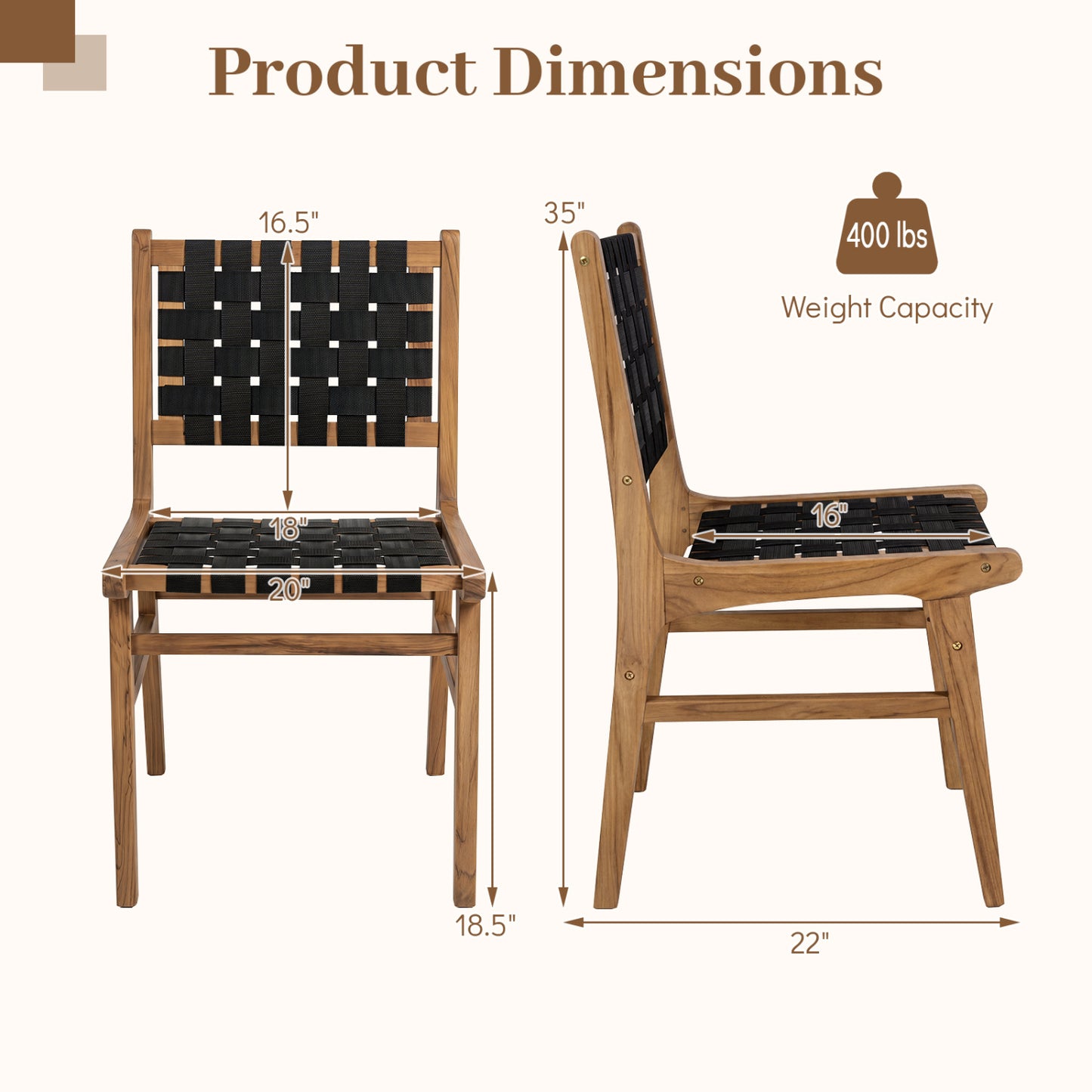 Solid Teak Hand-Woven Strap Outdoor Dining Chair with Flex Support for Deck Garden Patio Dining Chairs at Gallery Canada