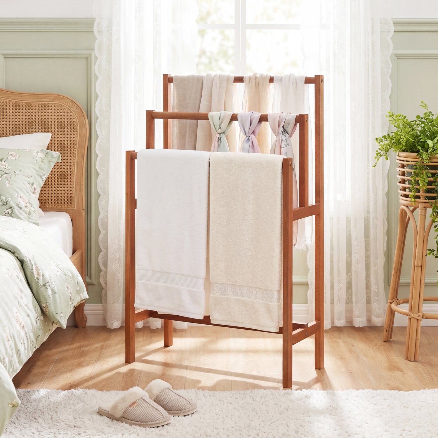 Solid Wood 3-Tier Towel Rack, Teak Oil Finish, Natural Towel Racks at Gallery Canada