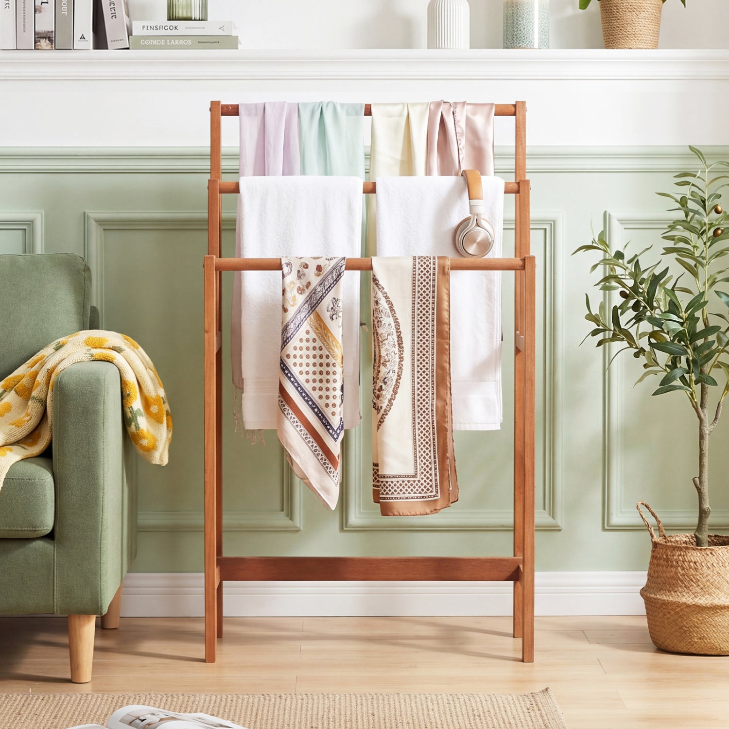Solid Wood 3-Tier Towel Rack, Teak Oil Finish, Natural Towel Racks at Gallery Canada