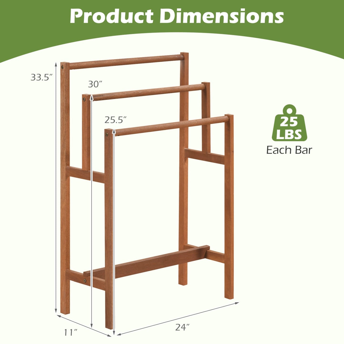 Solid Wood 3-Tier Towel Rack, Teak Oil Finish, Natural Towel Racks at Gallery Canada