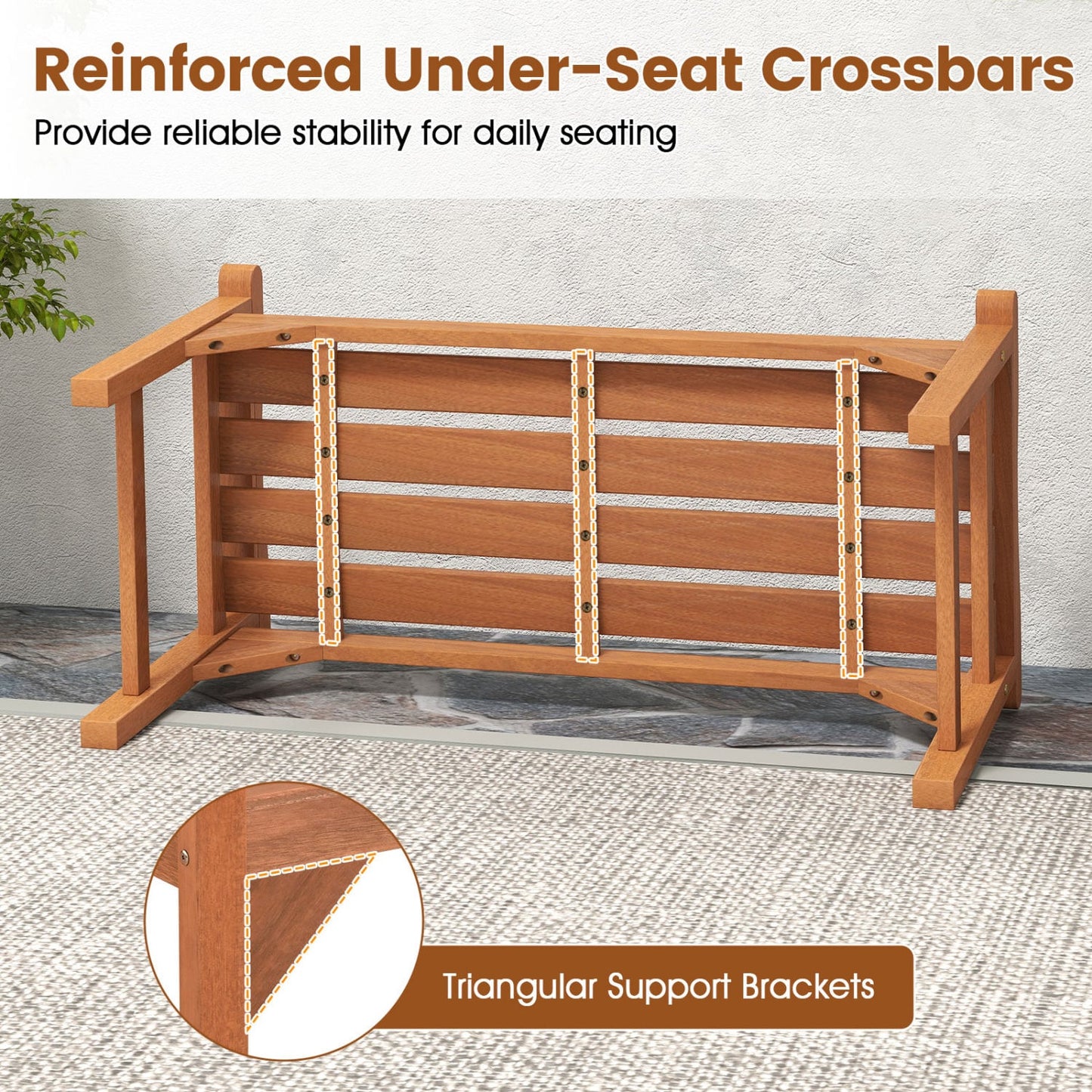 Solid Wood Backless Garden Bench with Handles