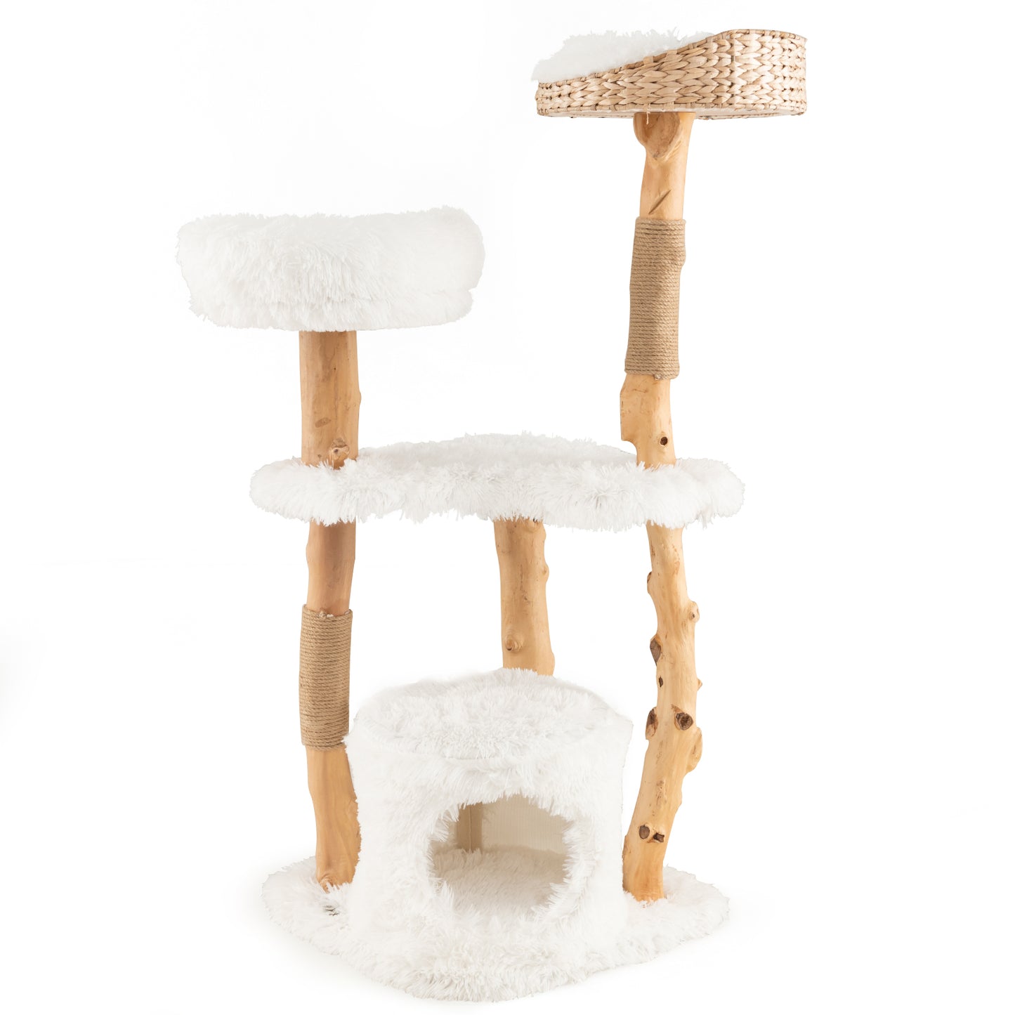 Solid Wood Cat Tower with Cattail Basket, White Cat Trees Condos & Scratchers at Gallery Canada