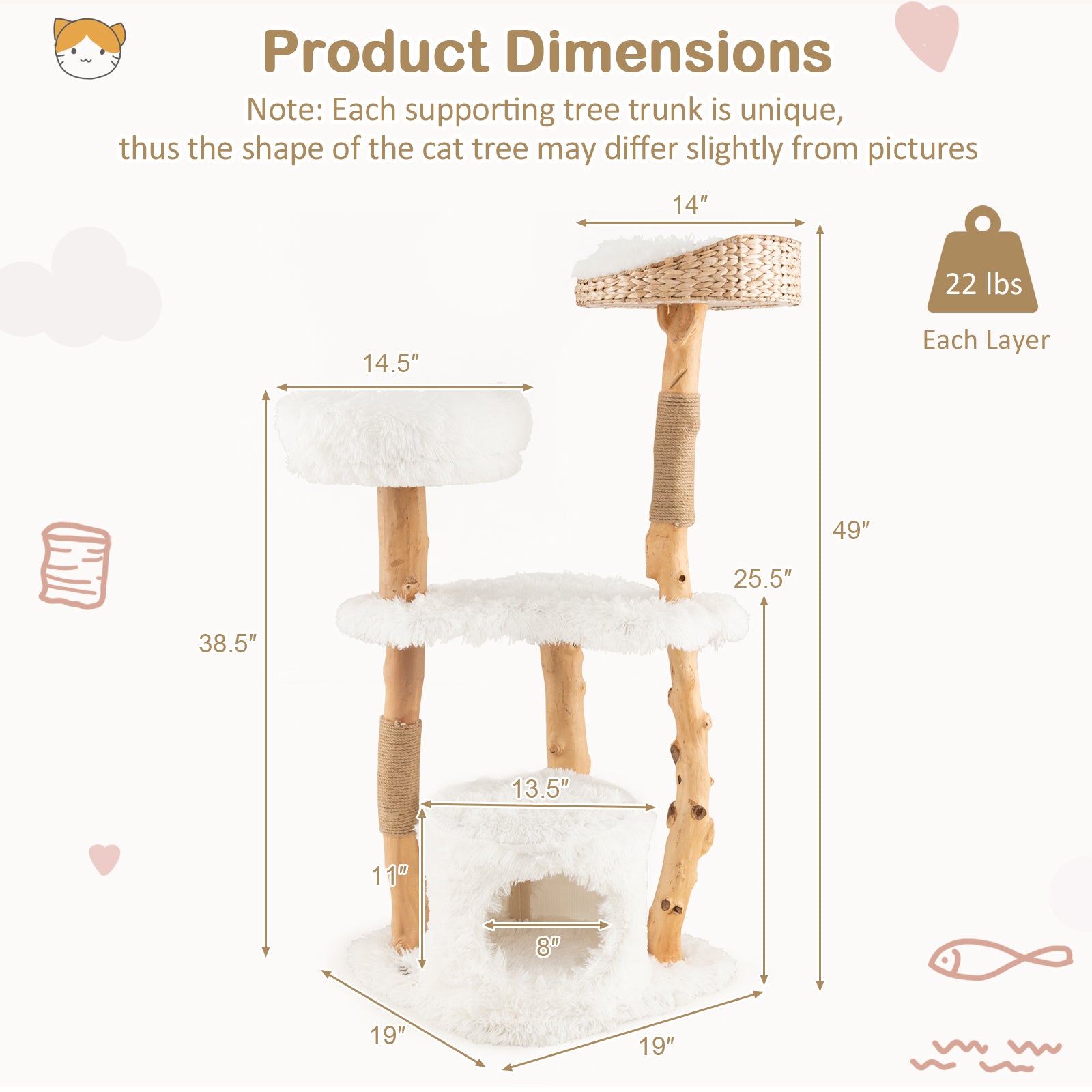 Solid Wood Cat Tower with Cattail Basket, White Cat Trees Condos & Scratchers at Gallery Canada