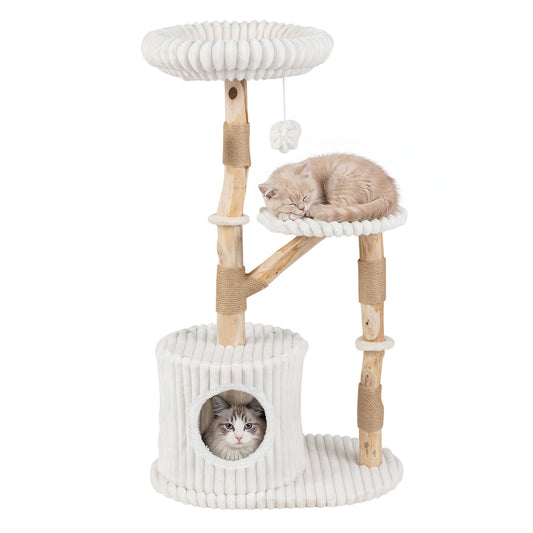 Solid Wood Cat Tree 41", Beige Cat Trees Condos & Scratchers Beige at Gallery Canada