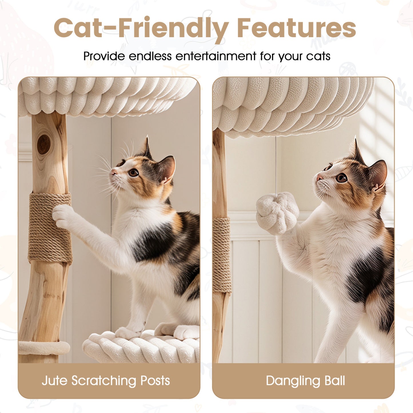 Arbre à chat en bois massif 41", beige
