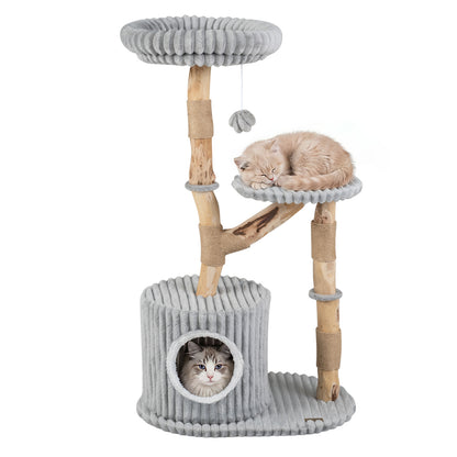 Arbre à chat en bois massif 41 pouces avec poteaux à gratter, gris