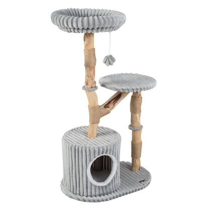 Arbre à chat en bois massif 41 pouces avec poteaux à gratter, gris