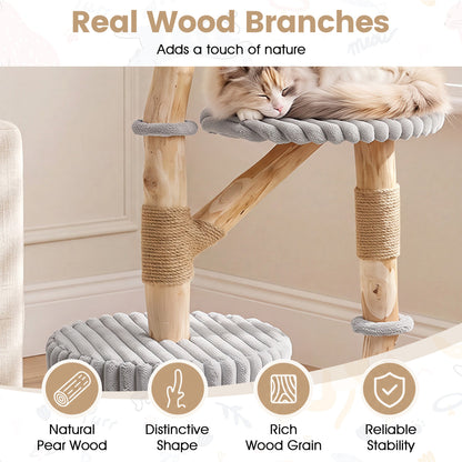 Arbre à chat en bois massif 41 pouces avec poteaux à gratter, gris