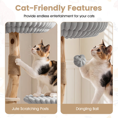 Arbre à chat en bois massif 41 pouces avec poteaux à gratter, gris