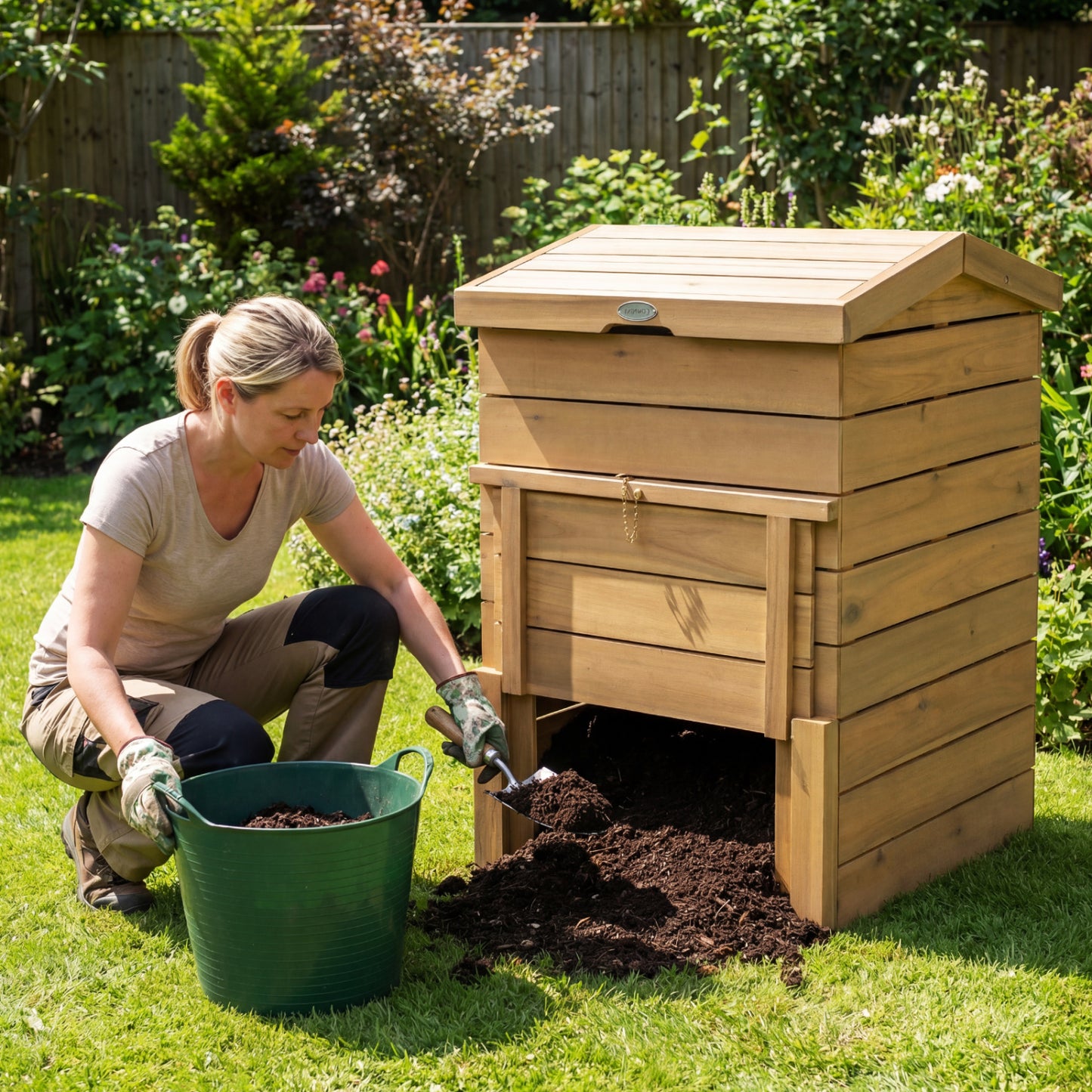 Compost Bin, Lockable Sliding Door, Flip-Top, Garden, Solid Wood, Natural Garden Tools at Gallery Canada