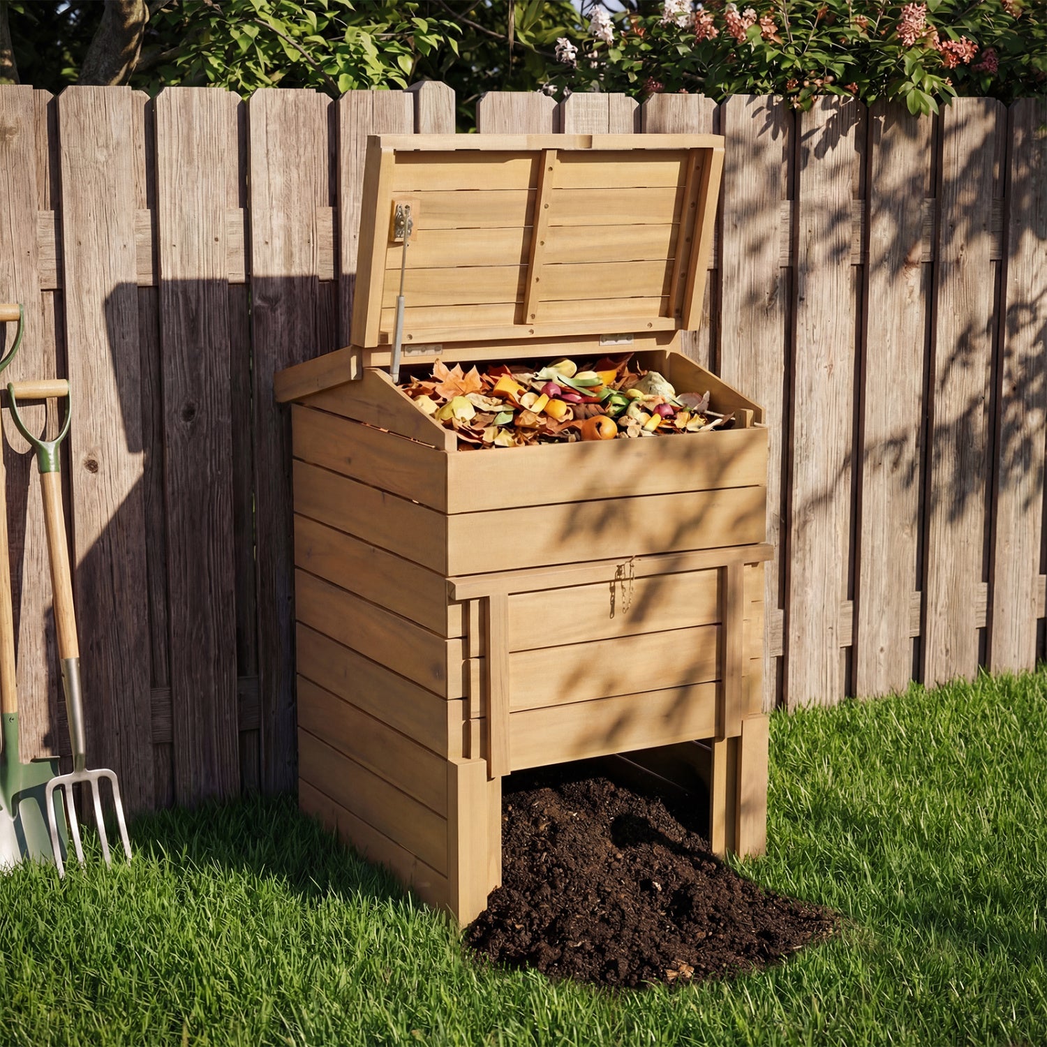 Compost Bin, Lockable Sliding Door, Flip-Top, Garden, Solid Wood, Natural Garden Tools at Gallery Canada