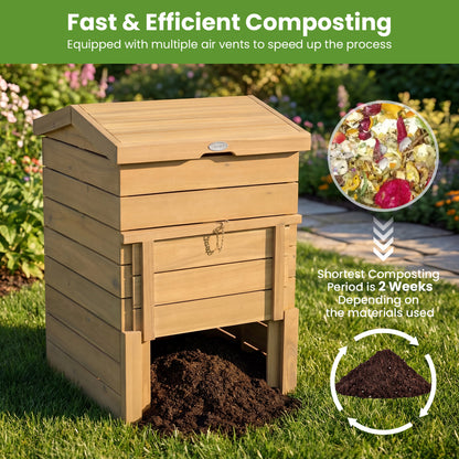 Compost Bin, Lockable Sliding Door, Flip-Top, Garden, Solid Wood, Natural Garden Tools at Gallery Canada