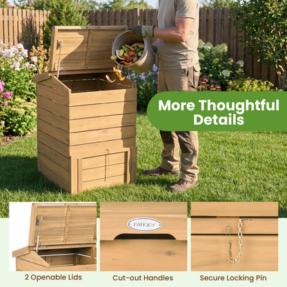 Compost Bin, Lockable Sliding Door, Flip-Top, Garden, Solid Wood, Natural Garden Tools at Gallery Canada