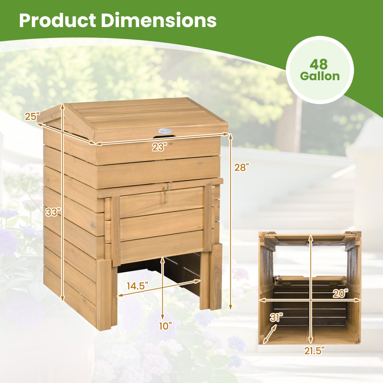 Compost Bin, Lockable Sliding Door, Flip-Top, Garden, Solid Wood, Natural Garden Tools at Gallery Canada