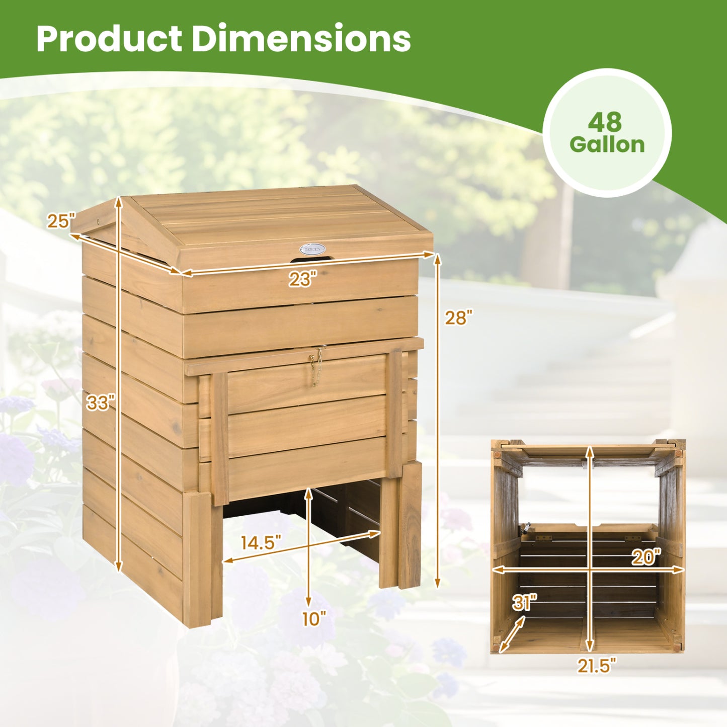 Compost Bin, Lockable Sliding Door, Flip-Top, Garden, Solid Wood, Natural Garden Tools at Gallery Canada
