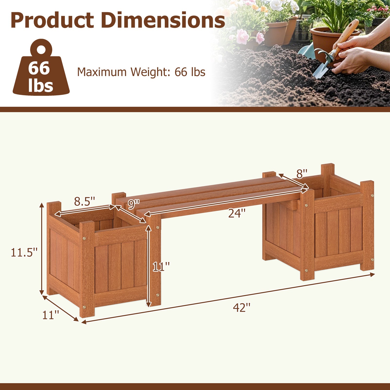 Solid Wood Flower Box Mini Outdoor Planter Boxes with Bench Outdoor Benches at Gallery Canada