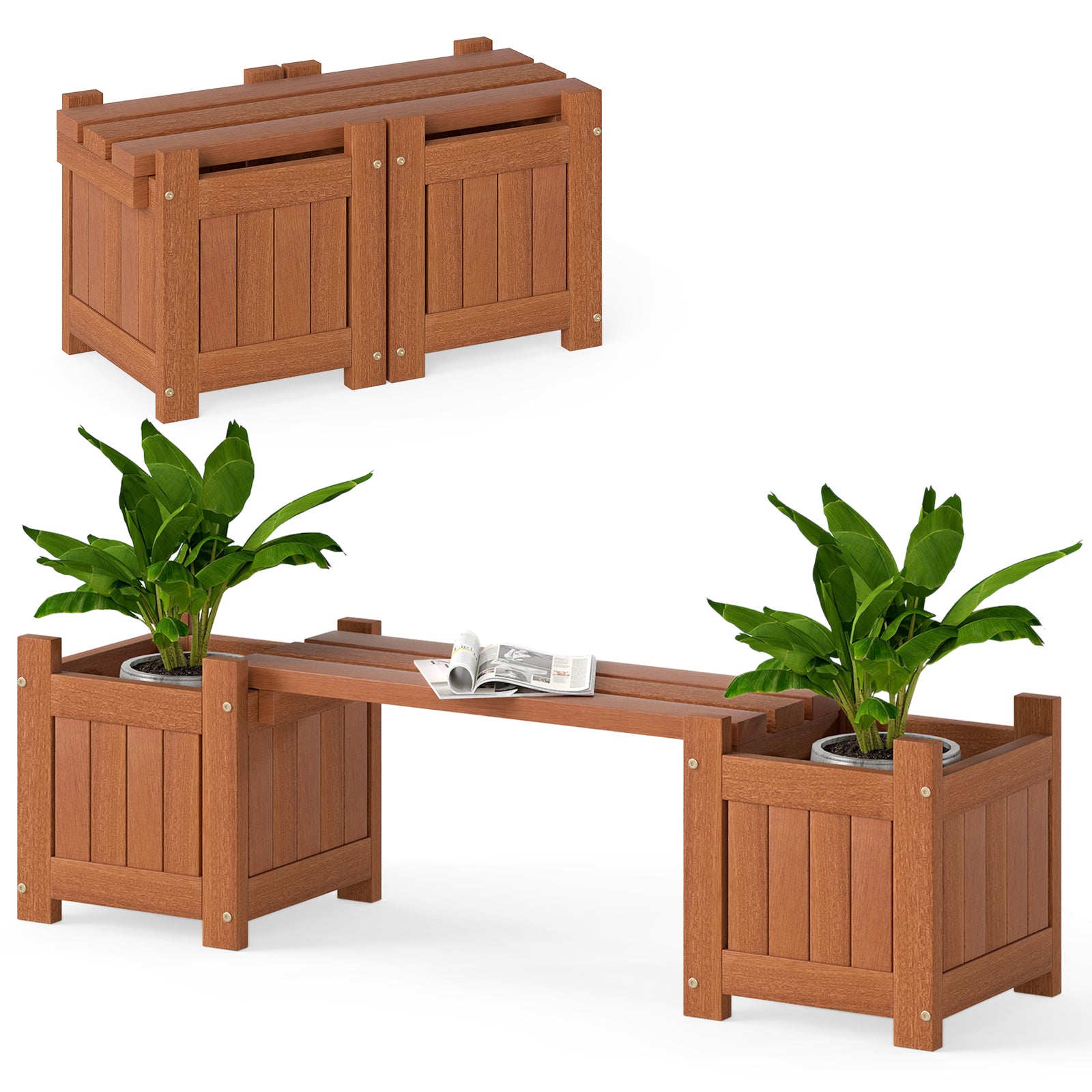 Solid Wood Flower Box Mini Outdoor Planter Boxes with Bench Outdoor Benches at Gallery Canada