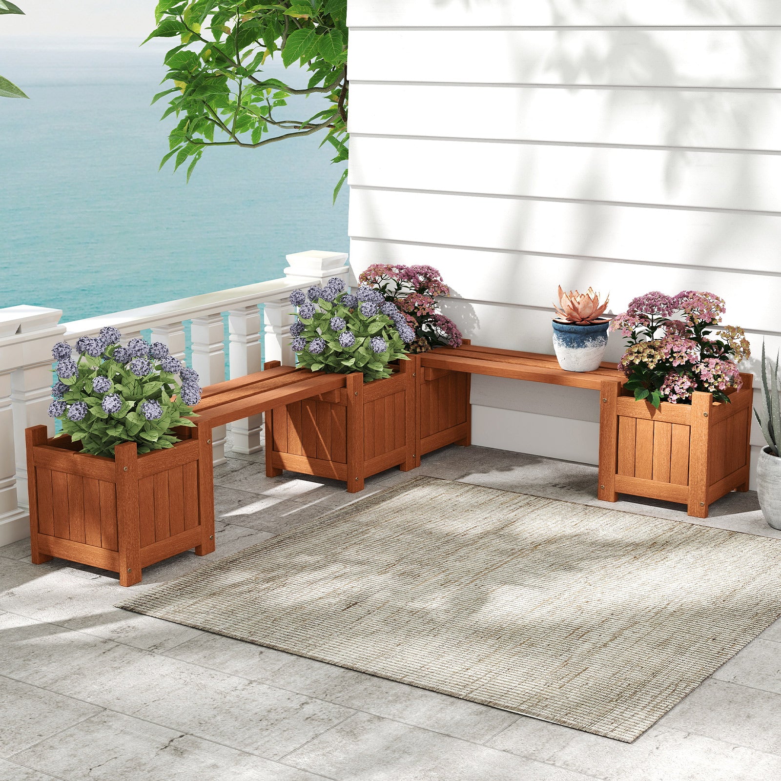 Solid Wood Flower Box Mini Outdoor Planter Boxes with Bench Outdoor Benches at Gallery Canada