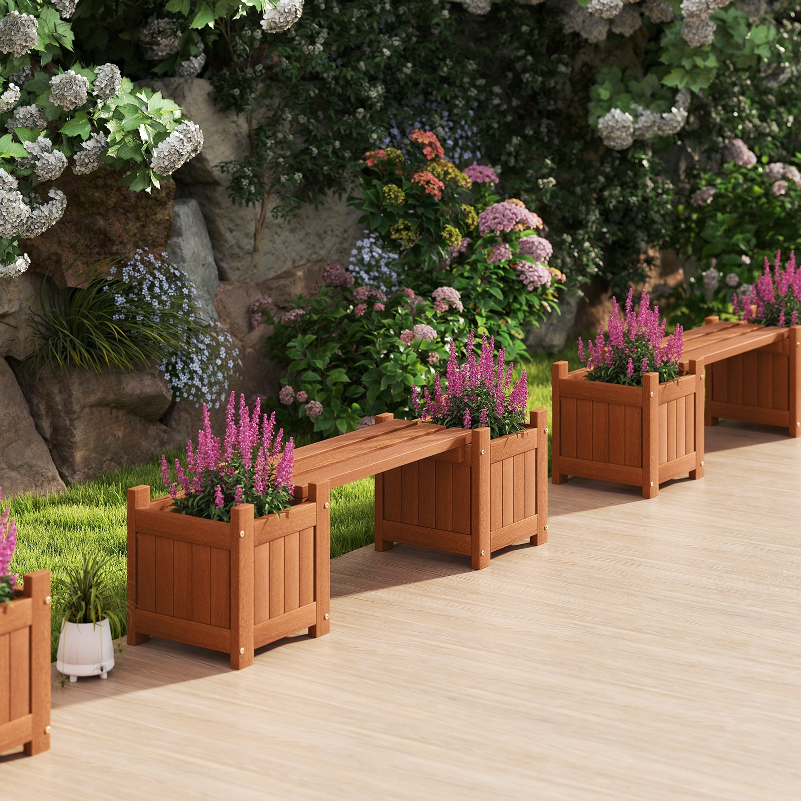 Solid Wood Flower Box Mini Outdoor Planter Boxes with Bench Outdoor Benches at Gallery Canada