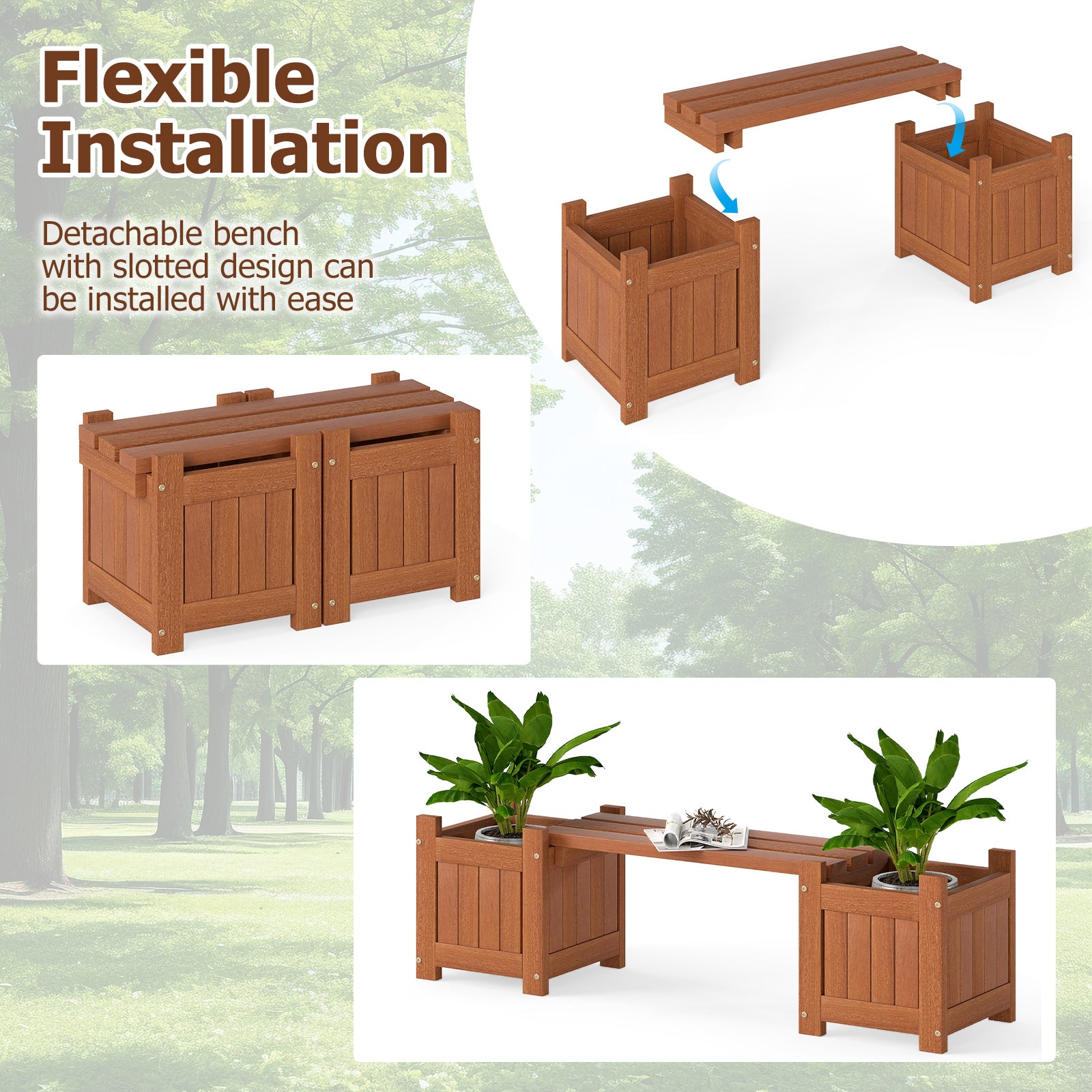 Solid Wood Flower Box Mini Outdoor Planter Boxes with Bench Outdoor Benches at Gallery Canada