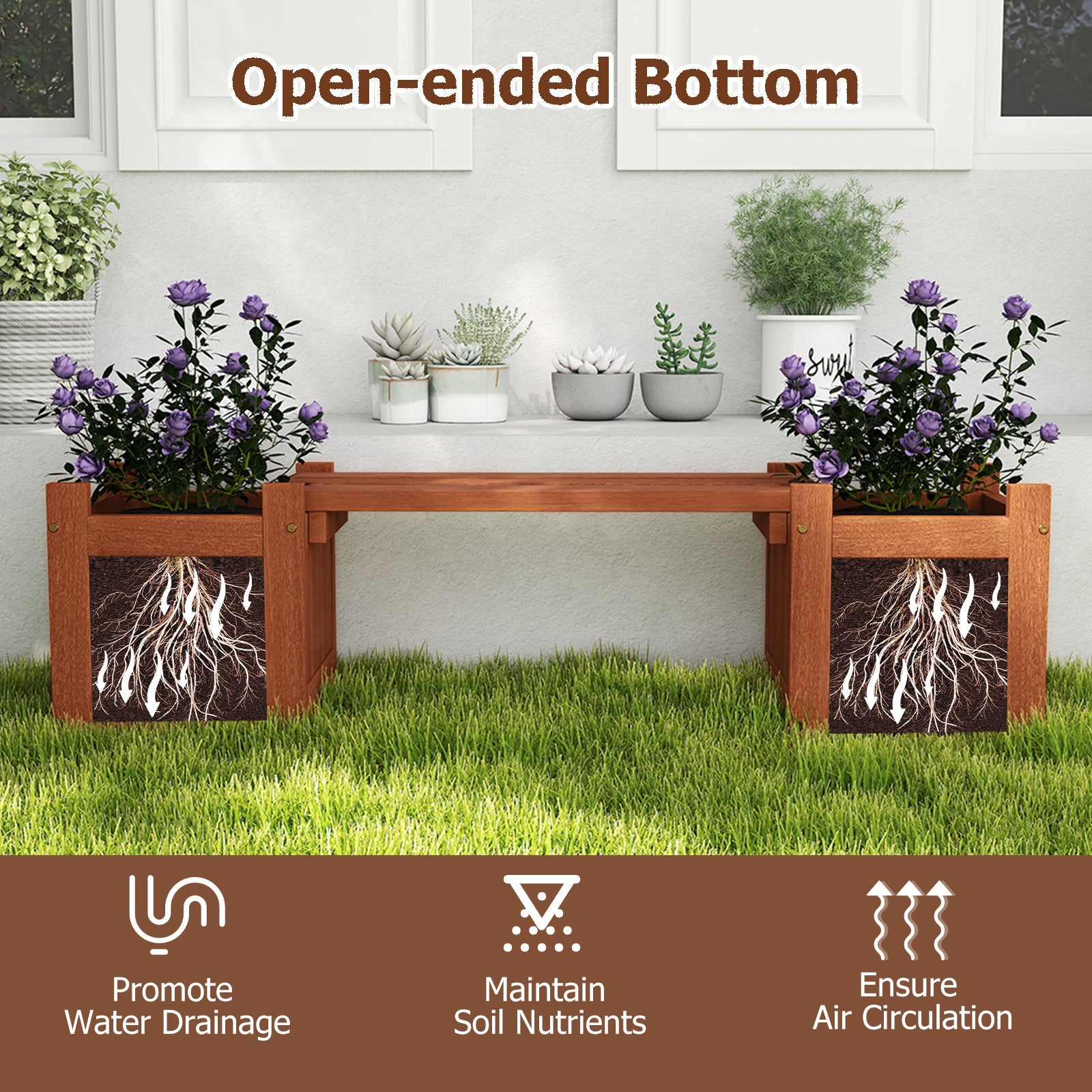 Solid Wood Flower Box Mini Outdoor Planter Boxes with Bench Outdoor Benches at Gallery Canada