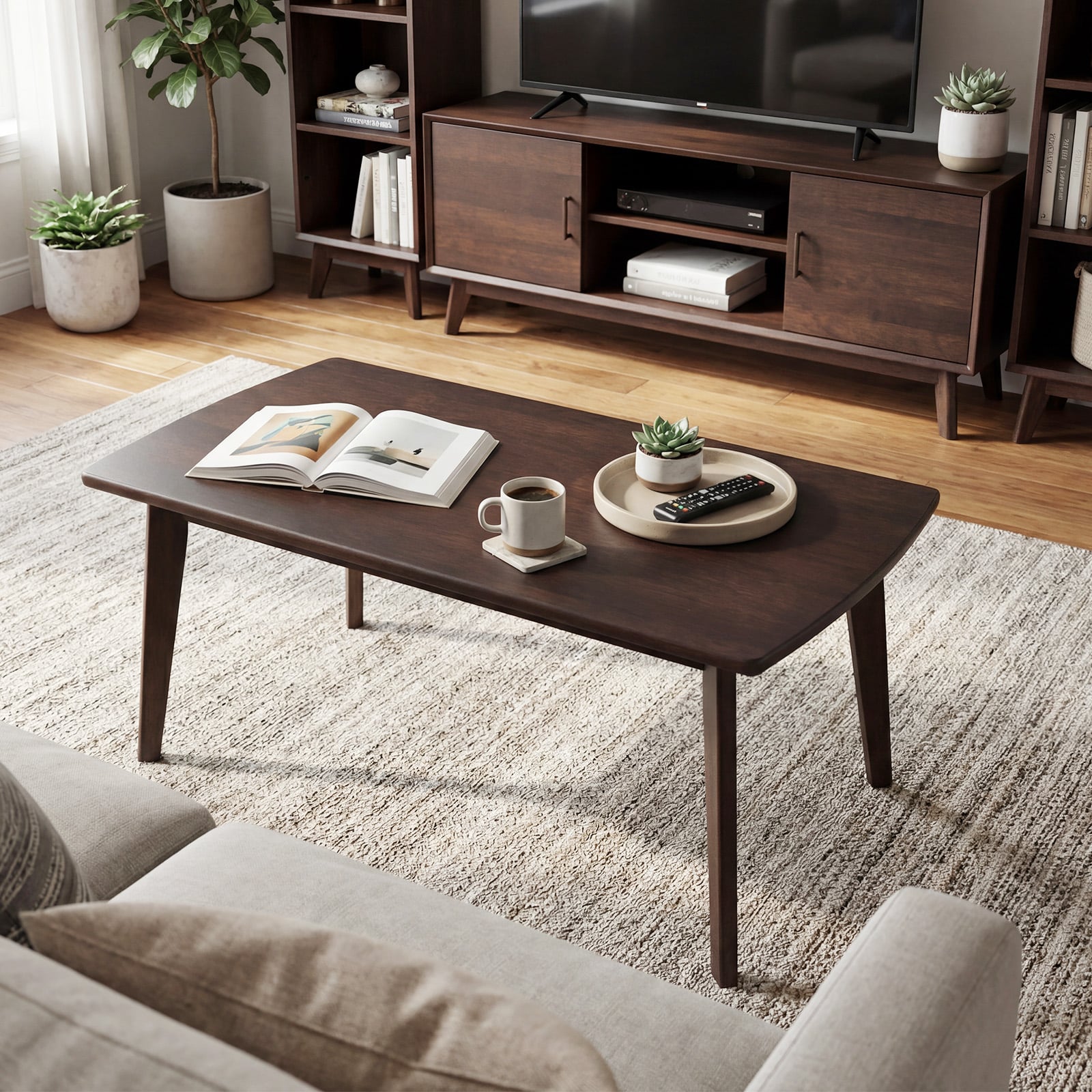 Solid Wood Modern Coffee Table, Tapered Legs, Walnut Coffee Tables at Gallery Canada