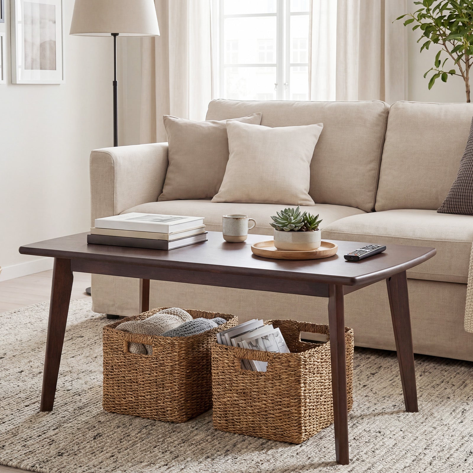 Solid Wood Modern Coffee Table, Tapered Legs, Walnut Coffee Tables at Gallery Canada