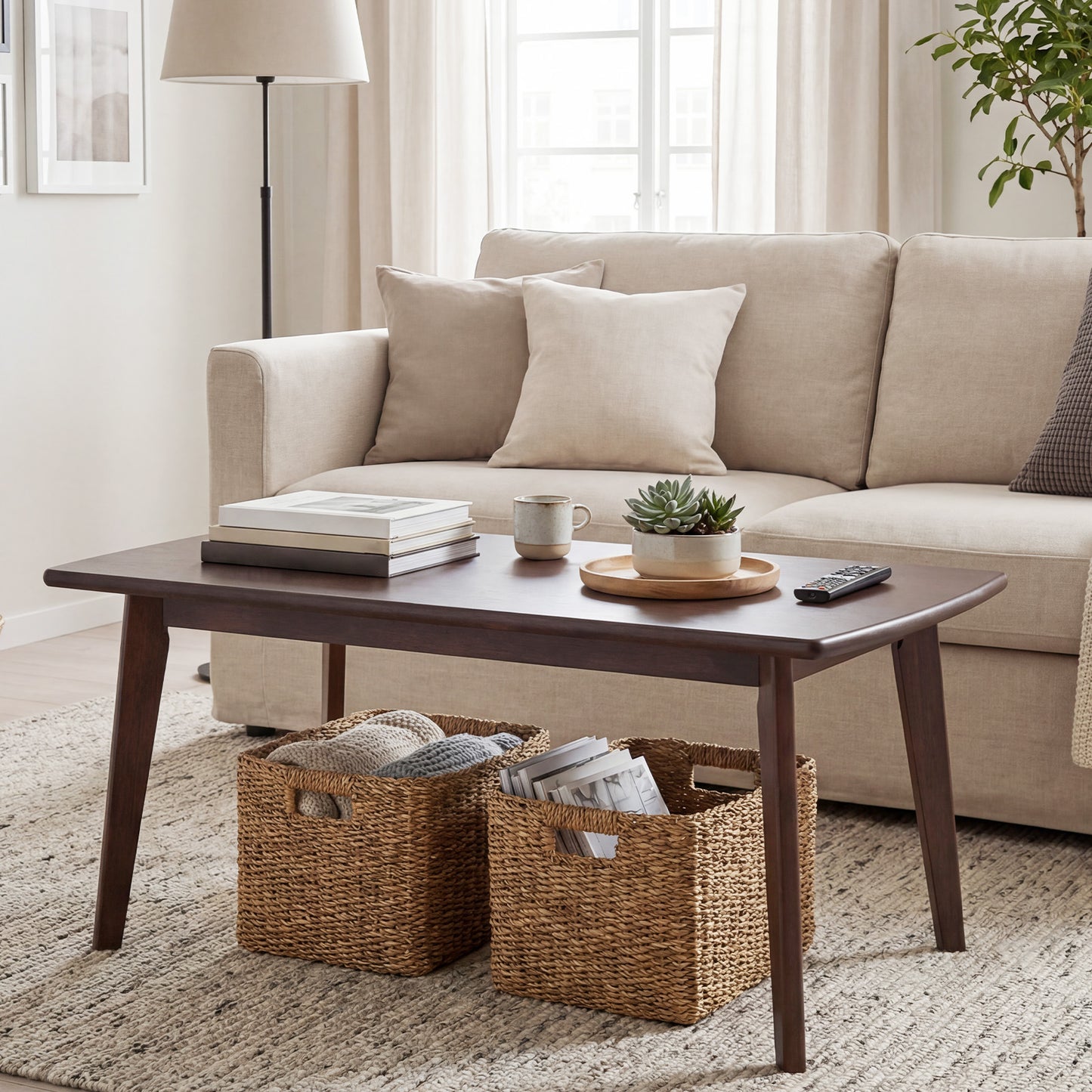 Solid Wood Modern Coffee Table, Tapered Legs, Walnut Coffee Tables at Gallery Canada