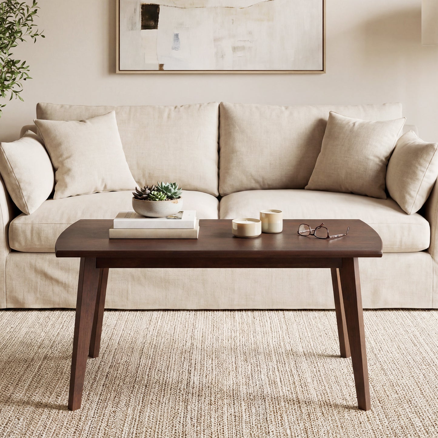 Solid Wood Modern Coffee Table, Tapered Legs, Walnut Coffee Tables at Gallery Canada