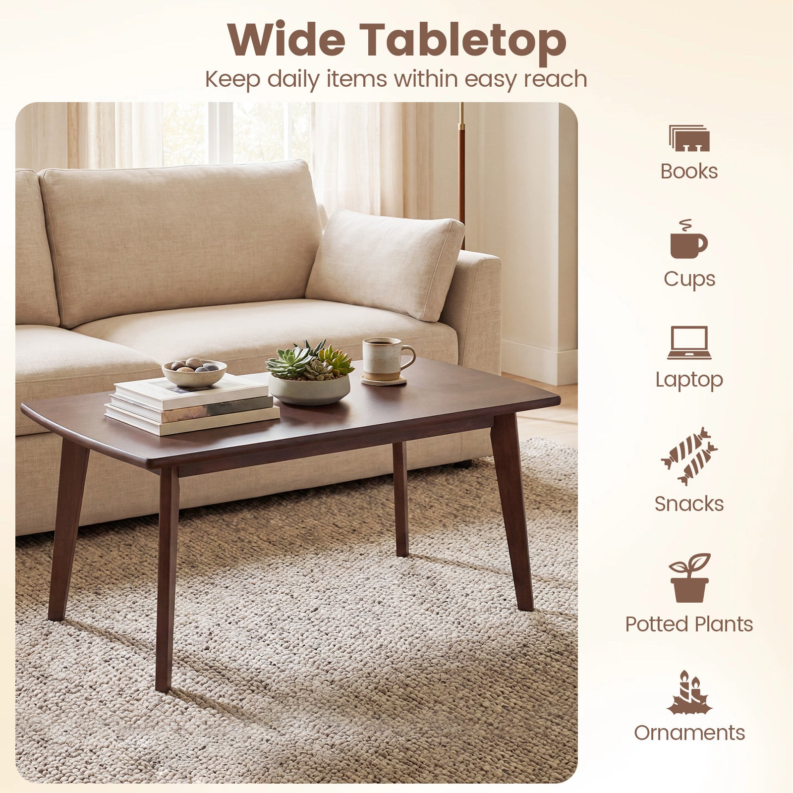 Solid Wood Modern Coffee Table, Tapered Legs, Walnut Coffee Tables at Gallery Canada