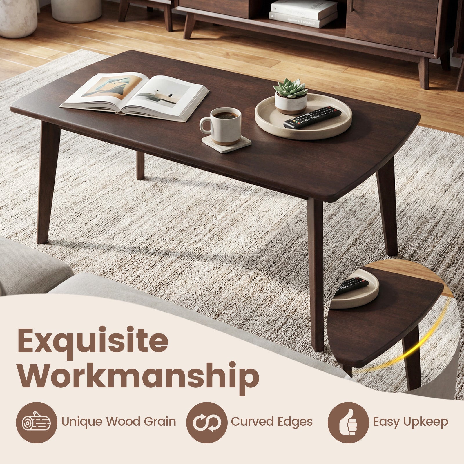 Solid Wood Modern Coffee Table, Tapered Legs, Walnut Coffee Tables at Gallery Canada