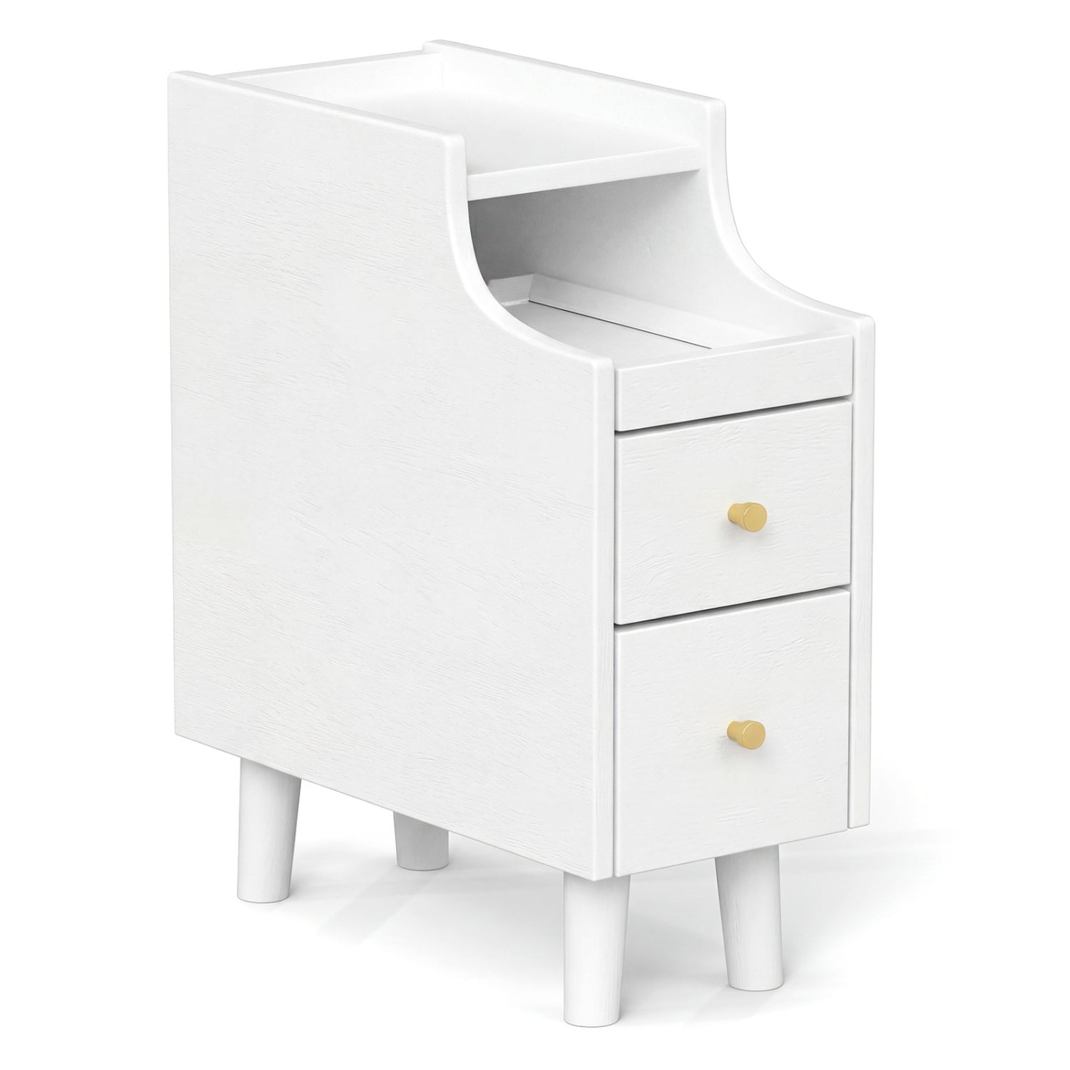 Solid Wood Narrow Nightstand with Pull-Out Tray & 2 Drawers, White Nightstands at Gallery Canada
