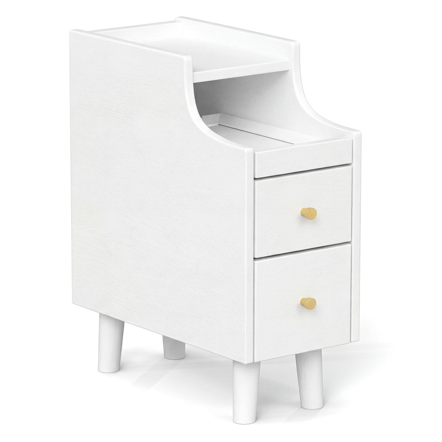 Solid Wood Narrow Nightstand with Pull-Out Tray & 2 Drawers, White Nightstands at Gallery Canada